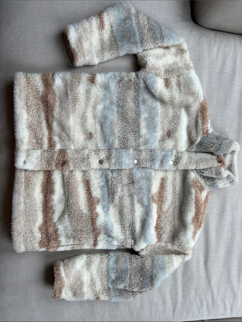 Plush Striped Sherpa Snap Jacket - Cream, Tan & Light Gray